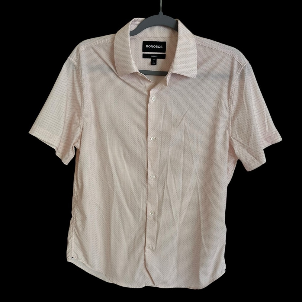 Bonobos Mens Small Short Standard Fit Button Up Short Sleeve Shirt Light Pink